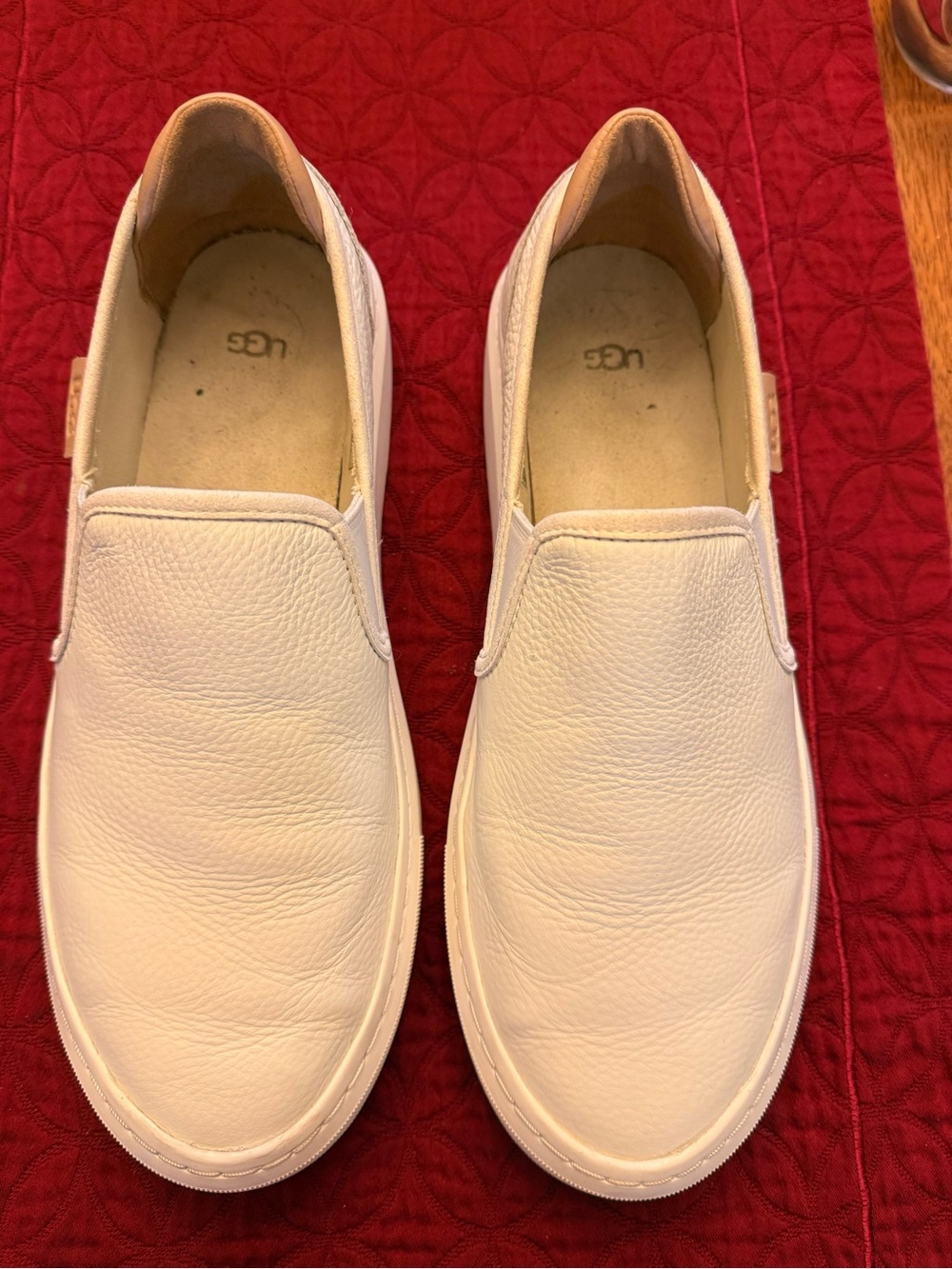 UGG Women’s White Leather Slip-On Loafers
